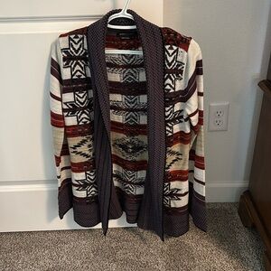 BCBGMaxAzria Open Front Cardigan Sweater Size Large South Western Print Purple